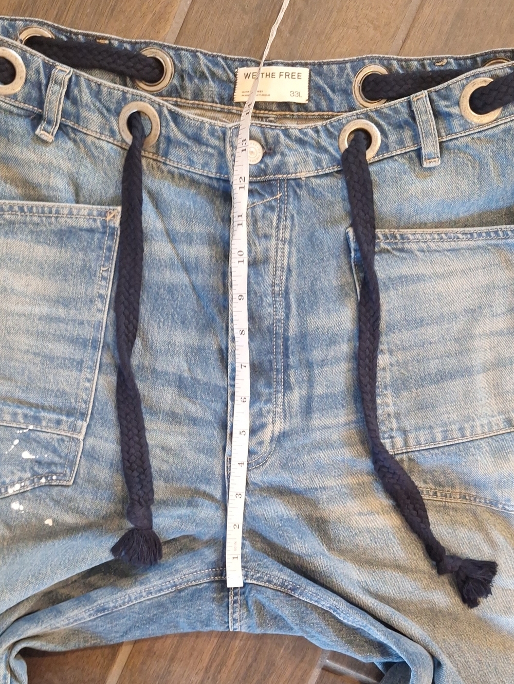 Free People Moxie Low Slung Paint Splatter Barrel Jeans 33 Long Artsy - Picture 8 of 13